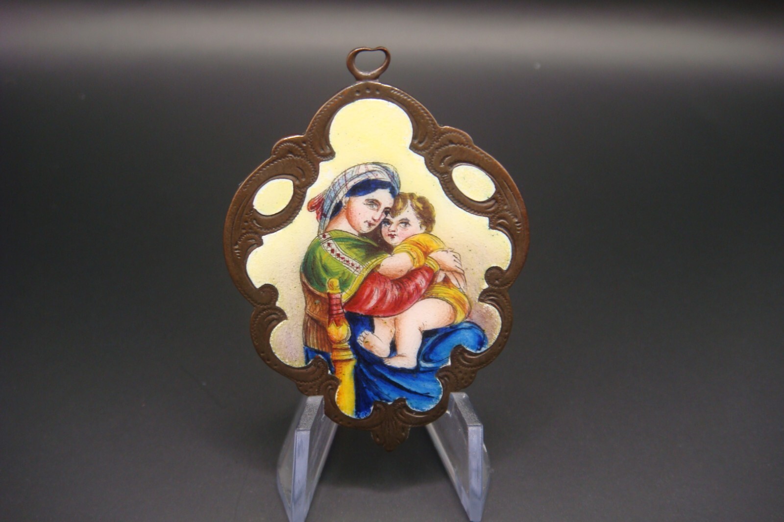 Rare Antique Virgin Mary Mater Dei Ora Pro Nobis Enamel Holy Icon Medal Pendant