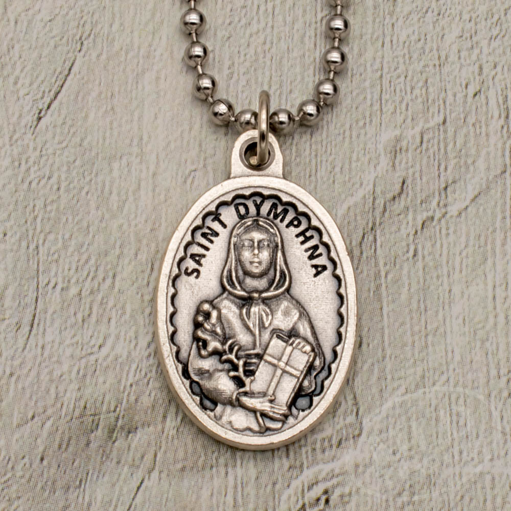 Saint St Dymphna Medal Pendant Necklace Patron Saint Of Stress And Anxiety Italy