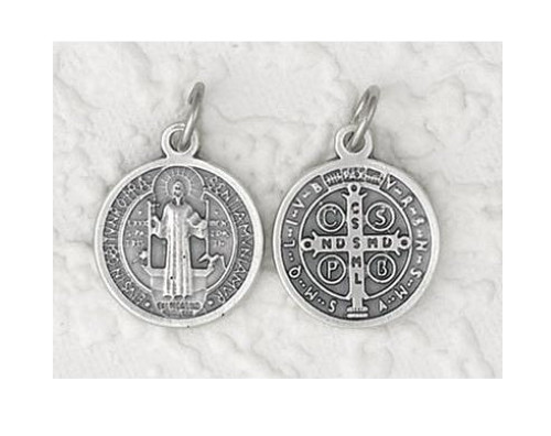 Medalla De San Benito St Saint Benedict – Oxidized Silver Tone 3/4″ Round Medal