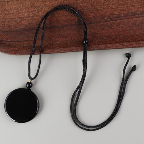 Anjiucc Natural Gemstone Tree of Life Black Obsidian/Golden Obsidian Pendant
