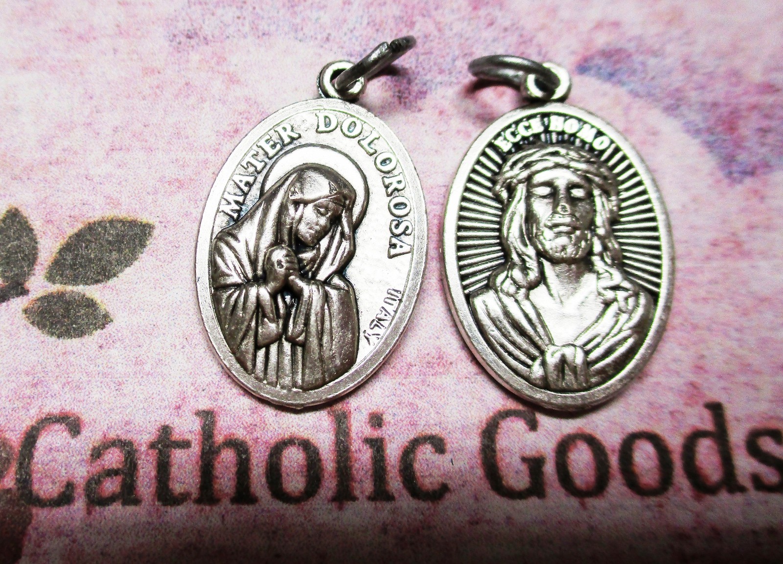 Mater Dolorosa + Ecce Homo – Italian Silver tone Ox 1 inch Medal