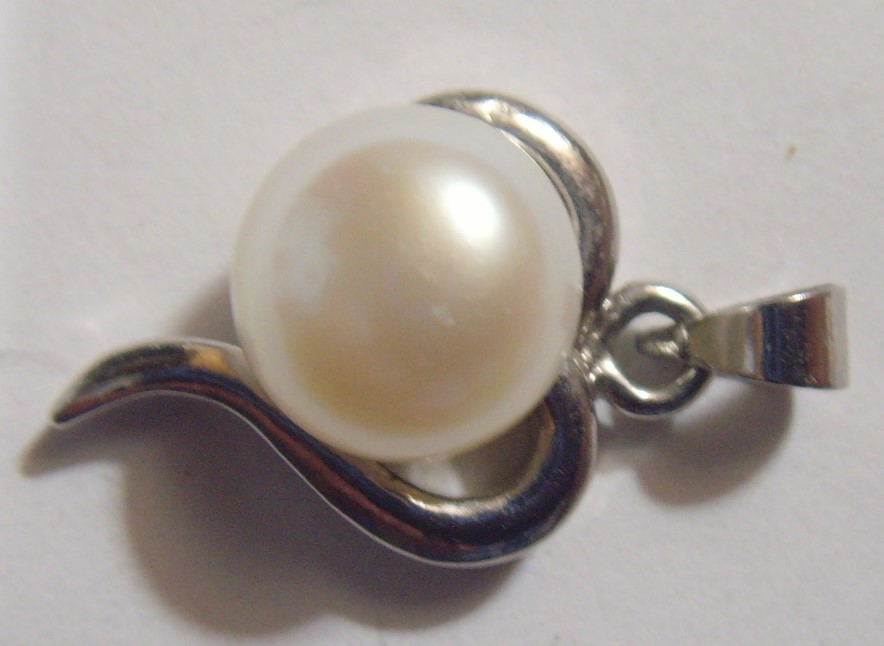 1950s vintage 18k white gold plated nice pearl jewelry pendant 54516