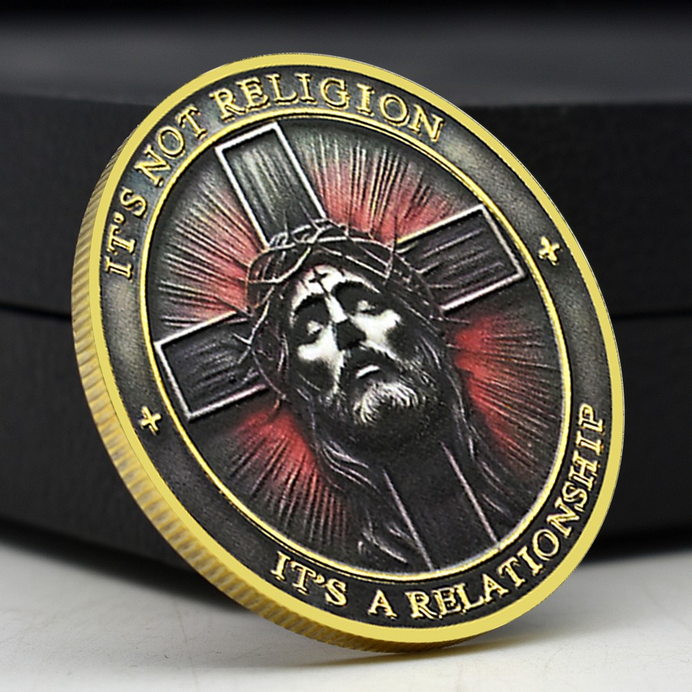 Jesus Christ Cross Coin “It’s Not Religion, It’s A Relationship” Golden Medal