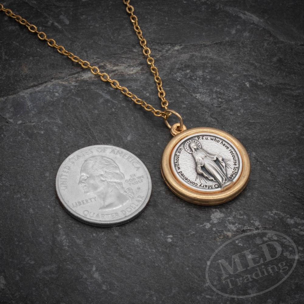 Miraculous Medal Pendant Necklace Catholic Marian Made in Italy 18″ Chain
