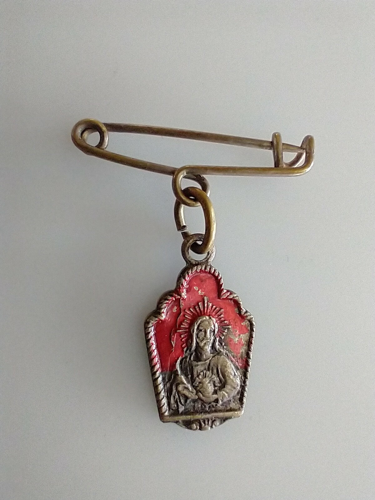 Catholic Vintage Red Enamel Sacred Heart of Jesus Religious Medal