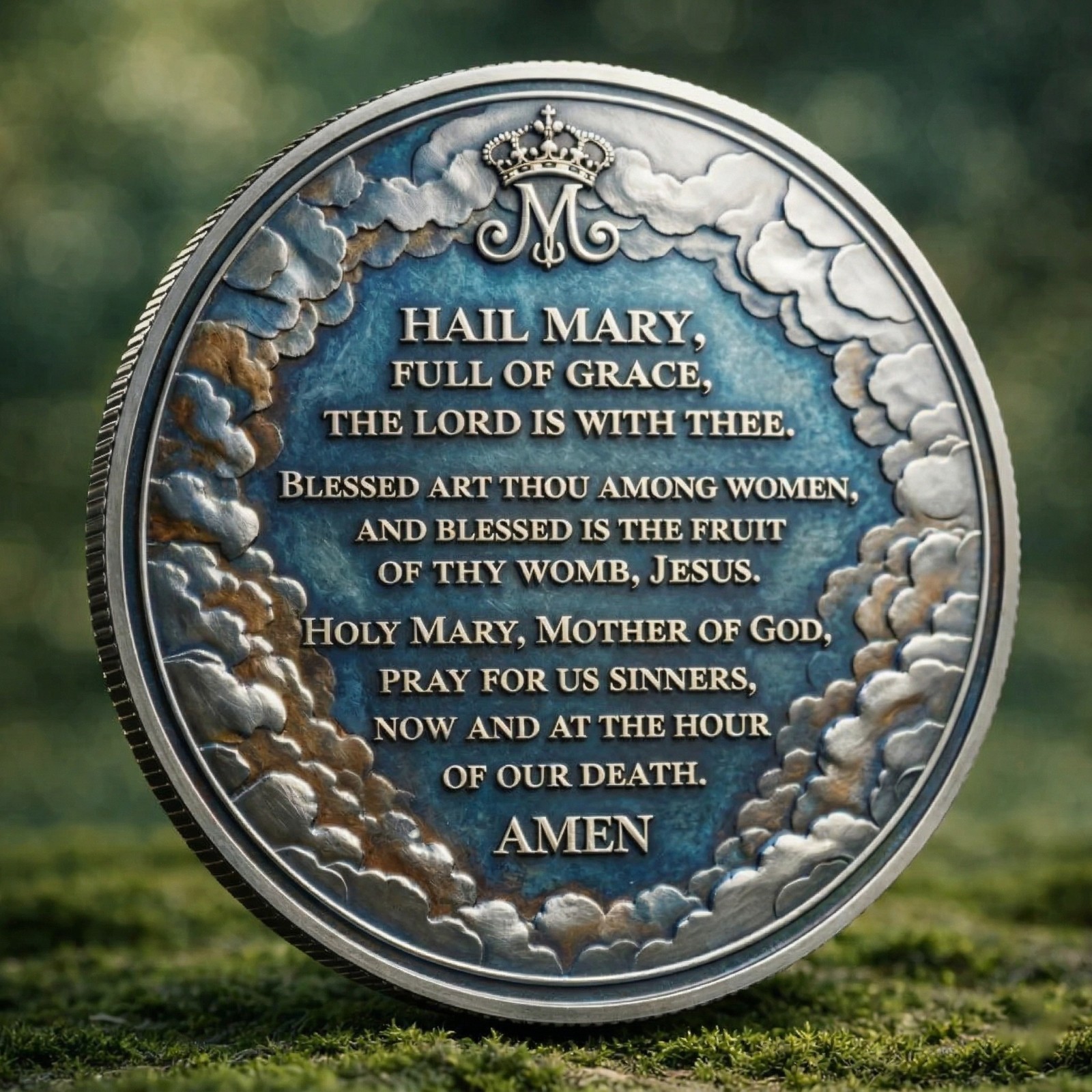 Virgin Mary Hail Mary Commemorative Coin – Blessed Mother Religious Silver Token