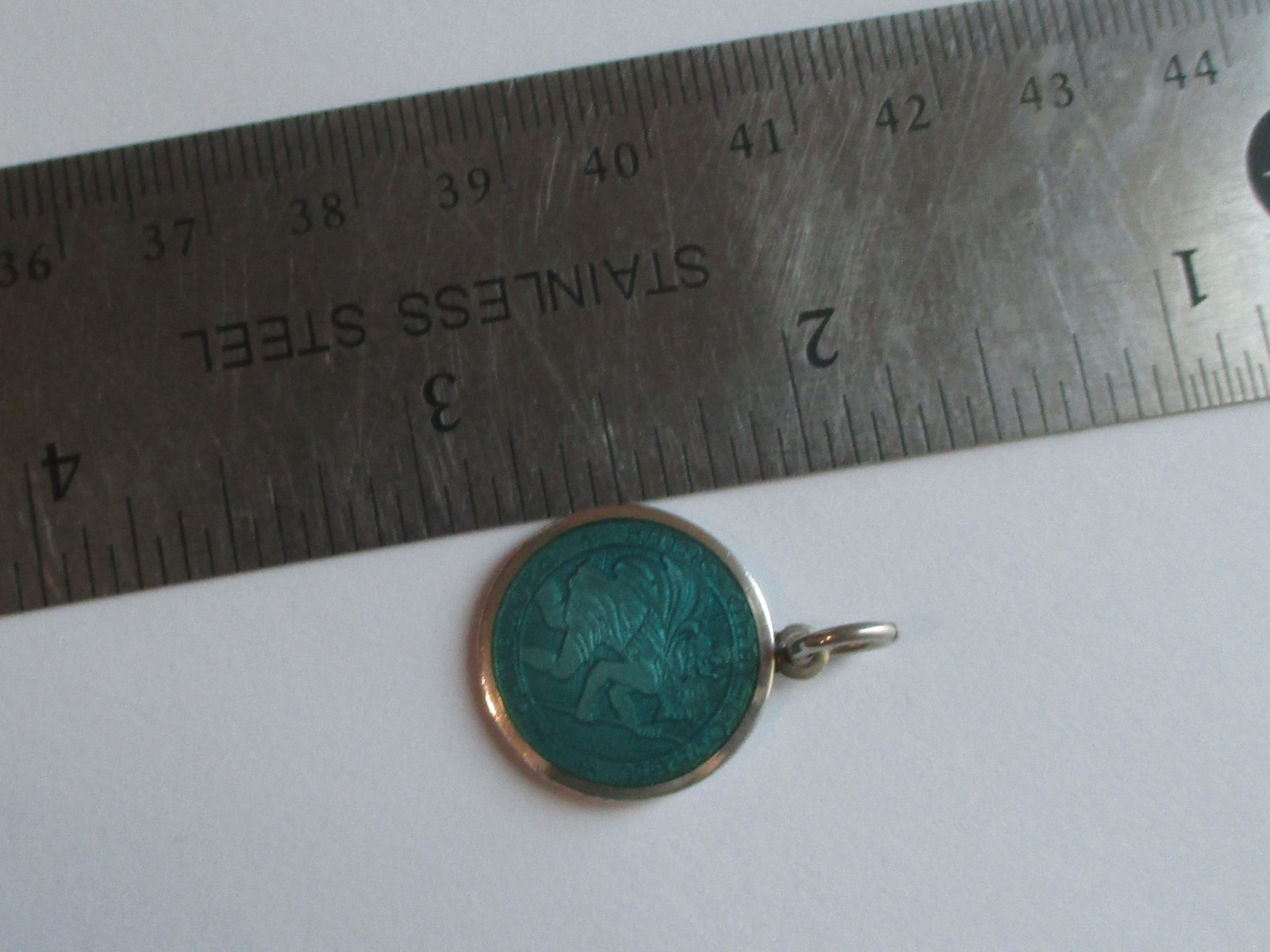 7/8in STERLING SILVER BLUE ENAMEL SAINT CHRISTOPHER MEDAL PENDANT Engraved Dated
