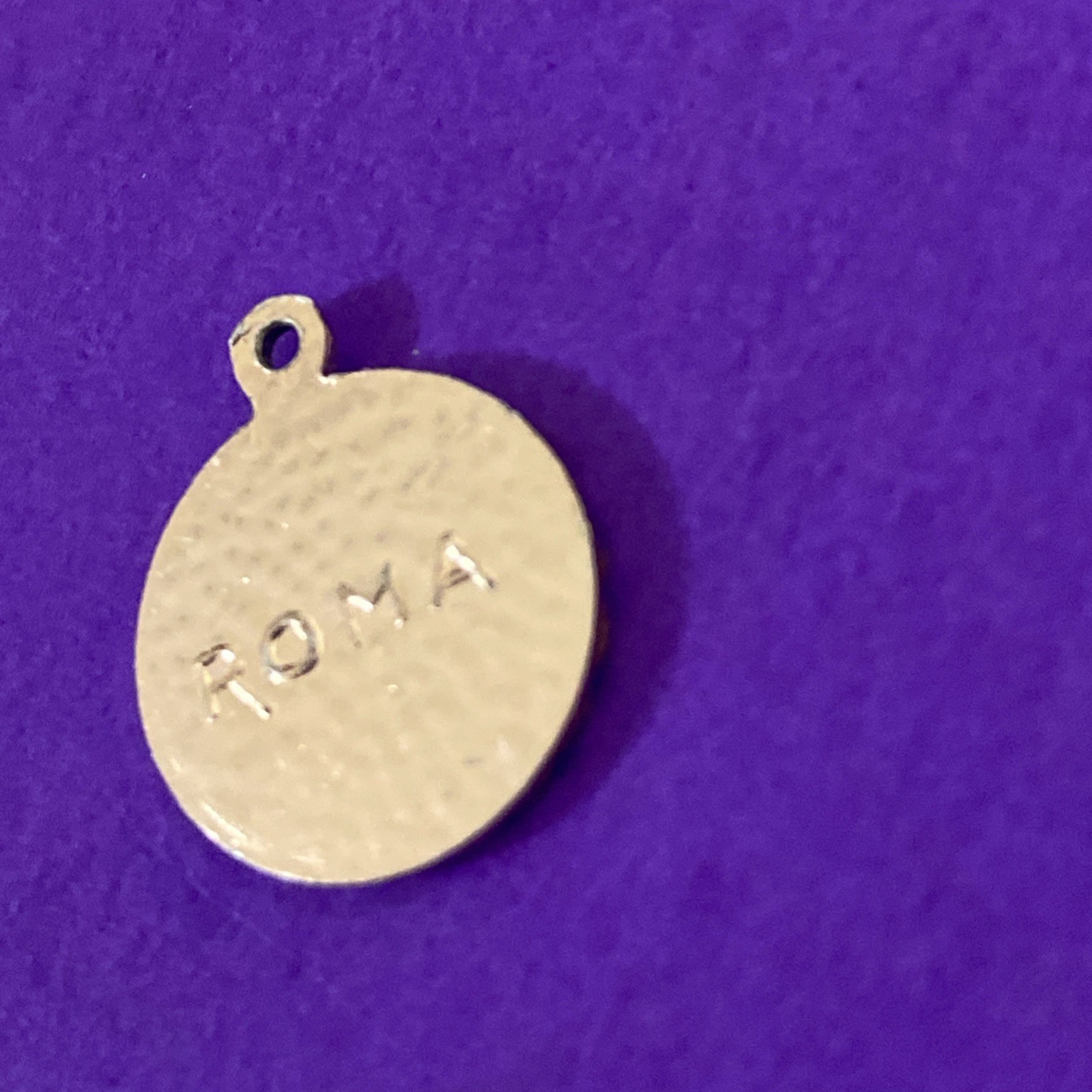 Vintage Virgin Mary Metal Charm Pendant , Gold-Toned, Roma, Christianity, 1/2”