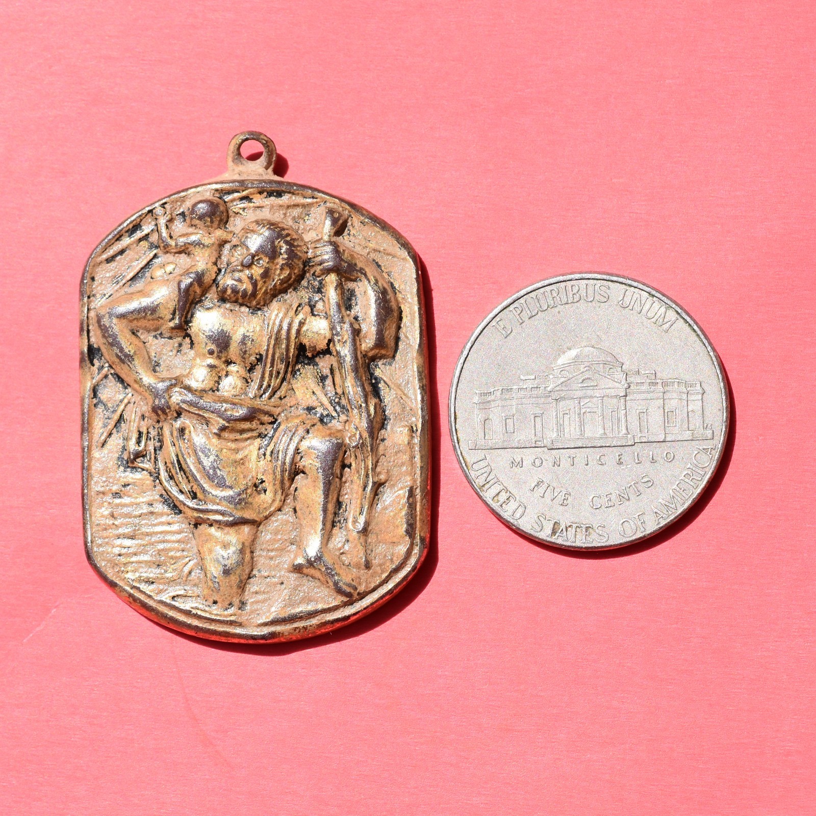 VINTAGE ST CHRISTOPHER RELIGIOUS MEDAL OLD SPANISH MEDALLION