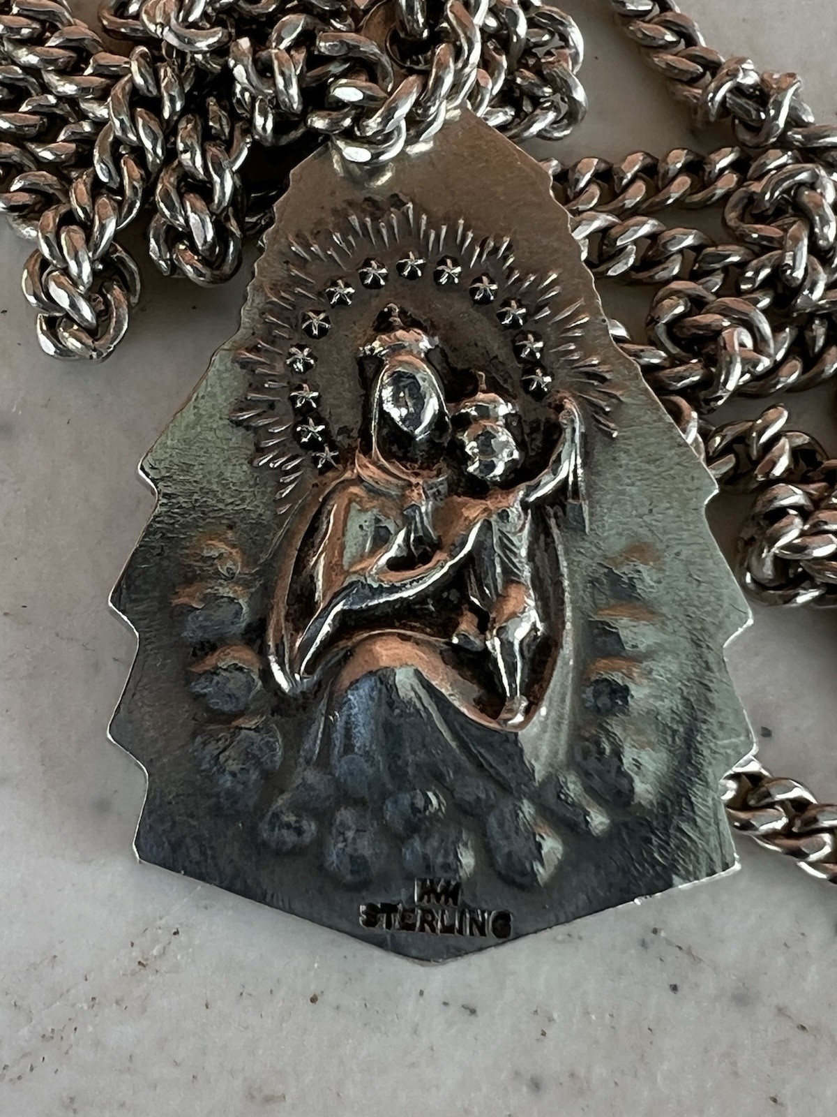 Vtg HMH Sterling Silver Sacred Heart of Jesus Medal Pendant W 24” chain