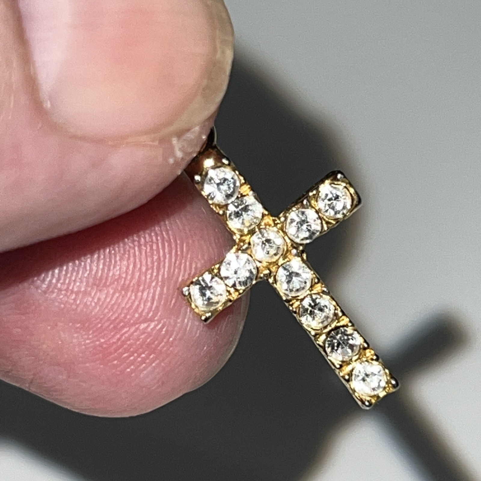 Vintage Gold Tone Medal Cross Rhinestone Studded Bail Hoop Pendant