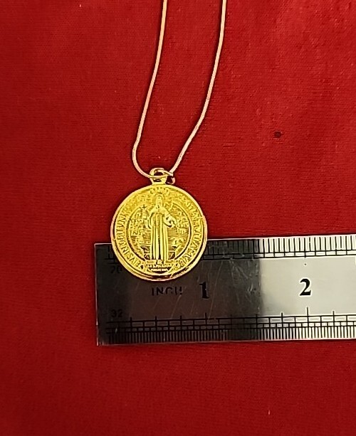 Golden Religious Saint Benedict Medal Pendant Necklace 19″