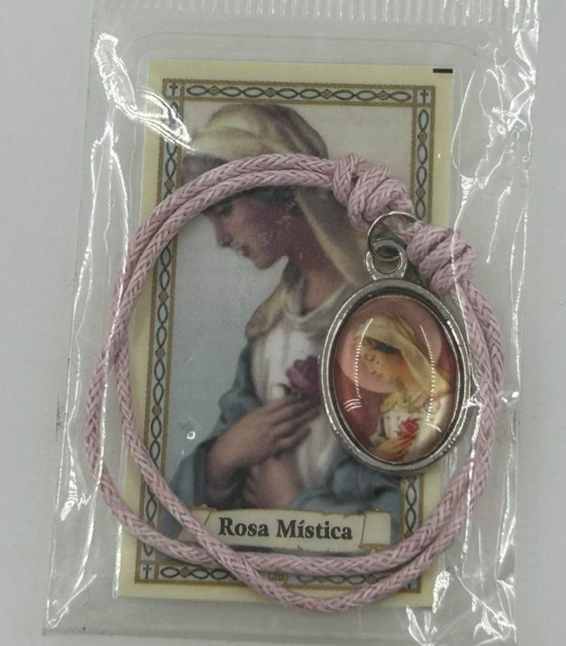 Rosa Mistica Catholic Pendant Bracelet Light Pink Corded NEW Religious Christian
