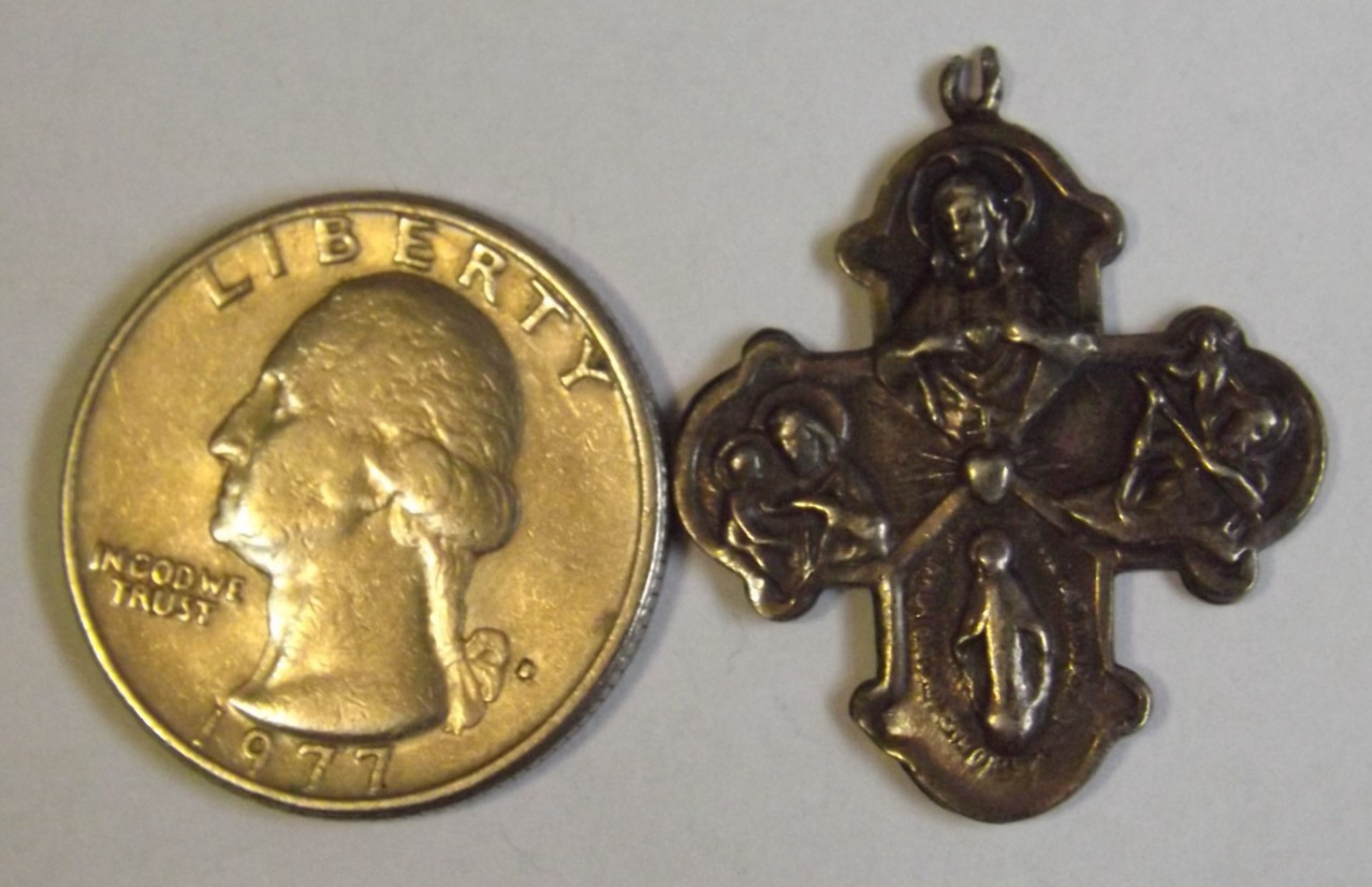 Broken bail sterling scapular cross medal Saint Christopher Joseph Jesus Mary