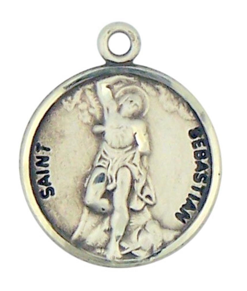 Patron Saint St Sebastian 7/8 Inch Sterling Silver Medal on Rhodium Plated Chain