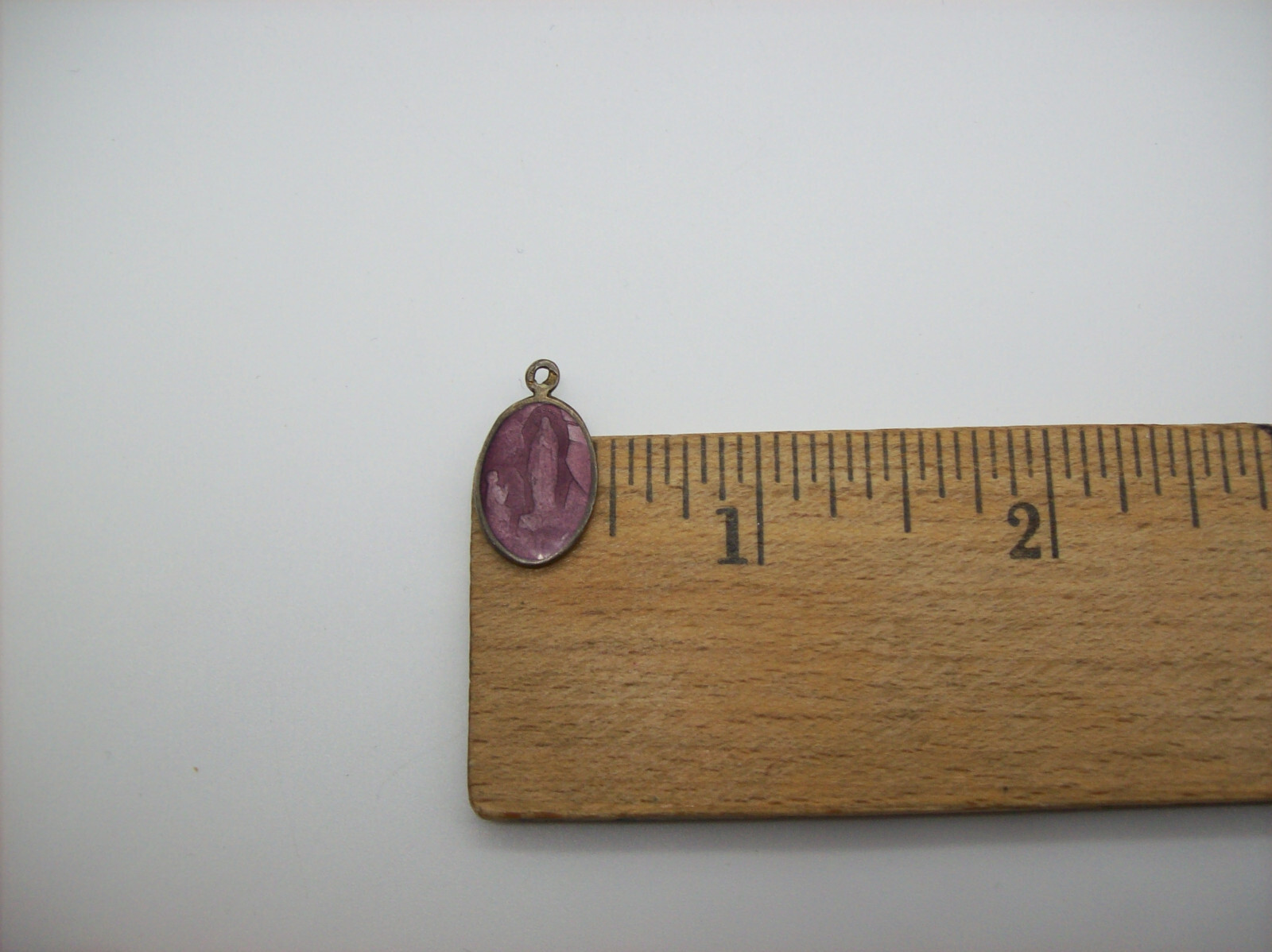 Vintage Catholic Silver Pink Purple Enamel Holy Medal Our Lady of Lourdes, x