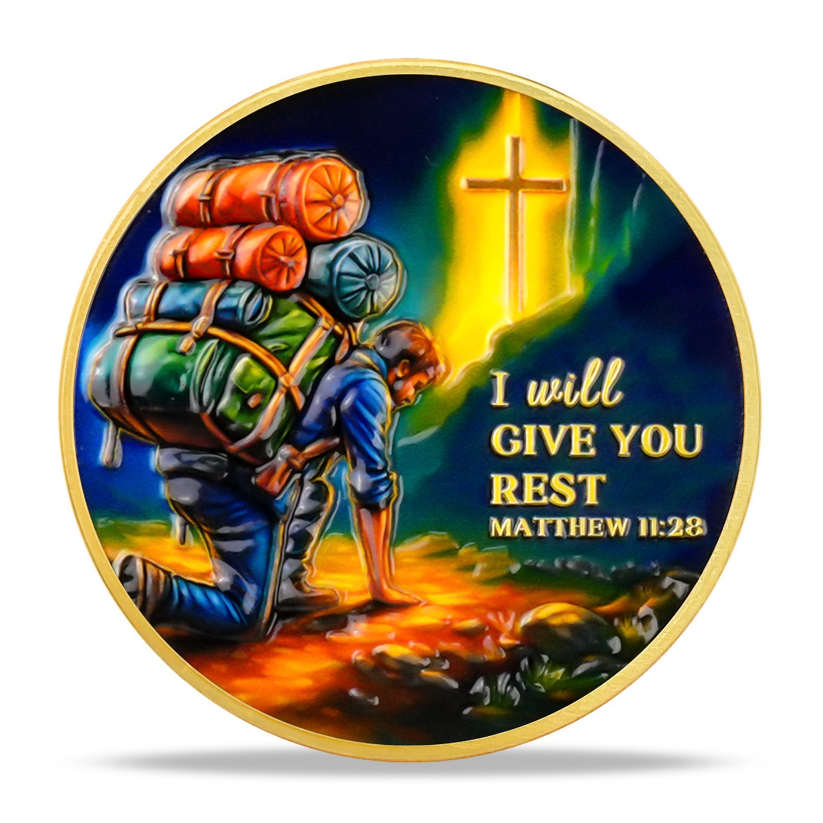 5pcs Christian Challenge Coin – I Will Give You Rest – Matthew 11:28 Verse Coin
