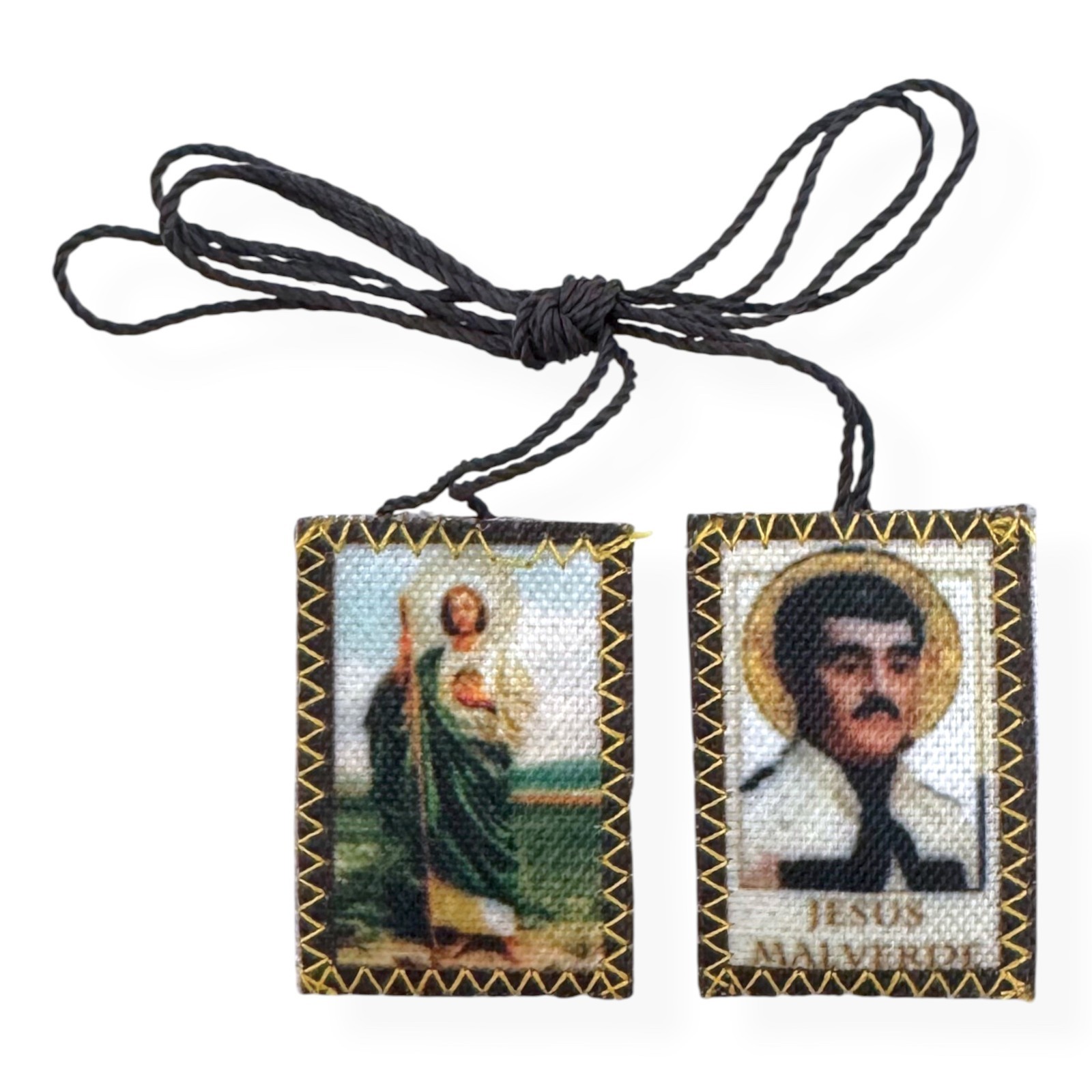St Jude Jesus Malverde Brown Cloth Scapular Escapulario San Judas Religious Gift