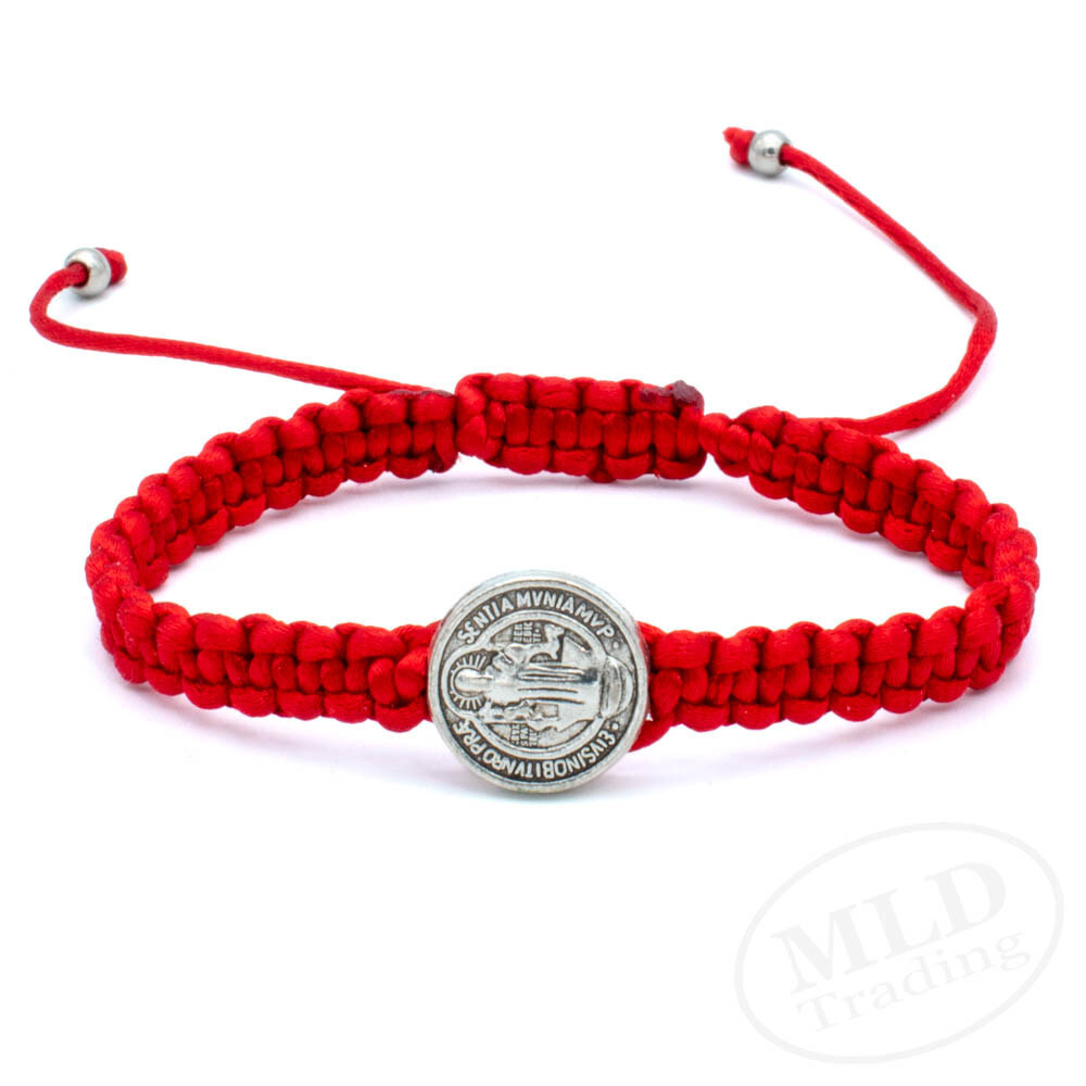 Silver Saint St Benedict Medal Red Unity Bracelet Pulsera Roja De San Benito