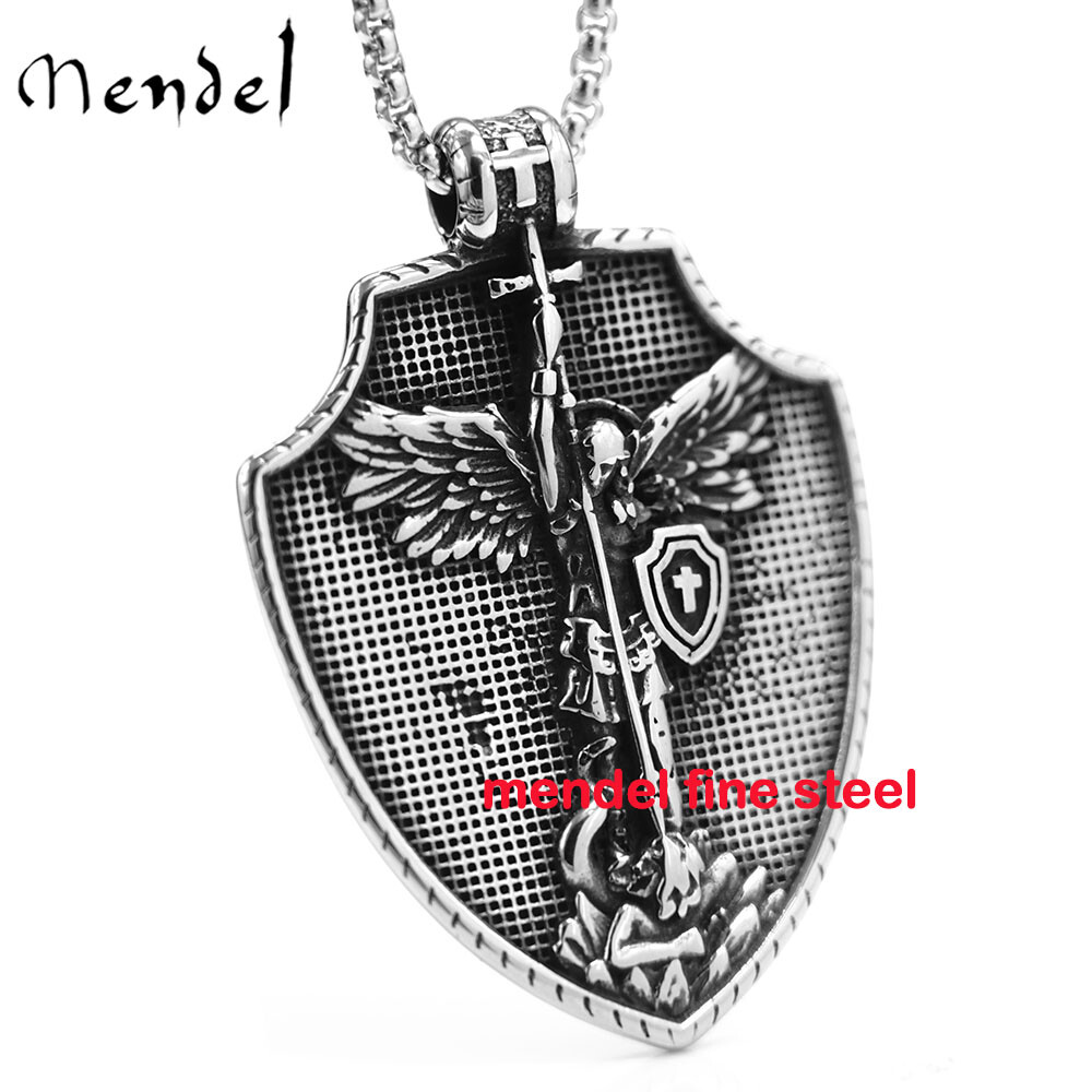 MENDEL Mens Catholic Christian Saint St Michael Medal Medallion Pendant Necklace
