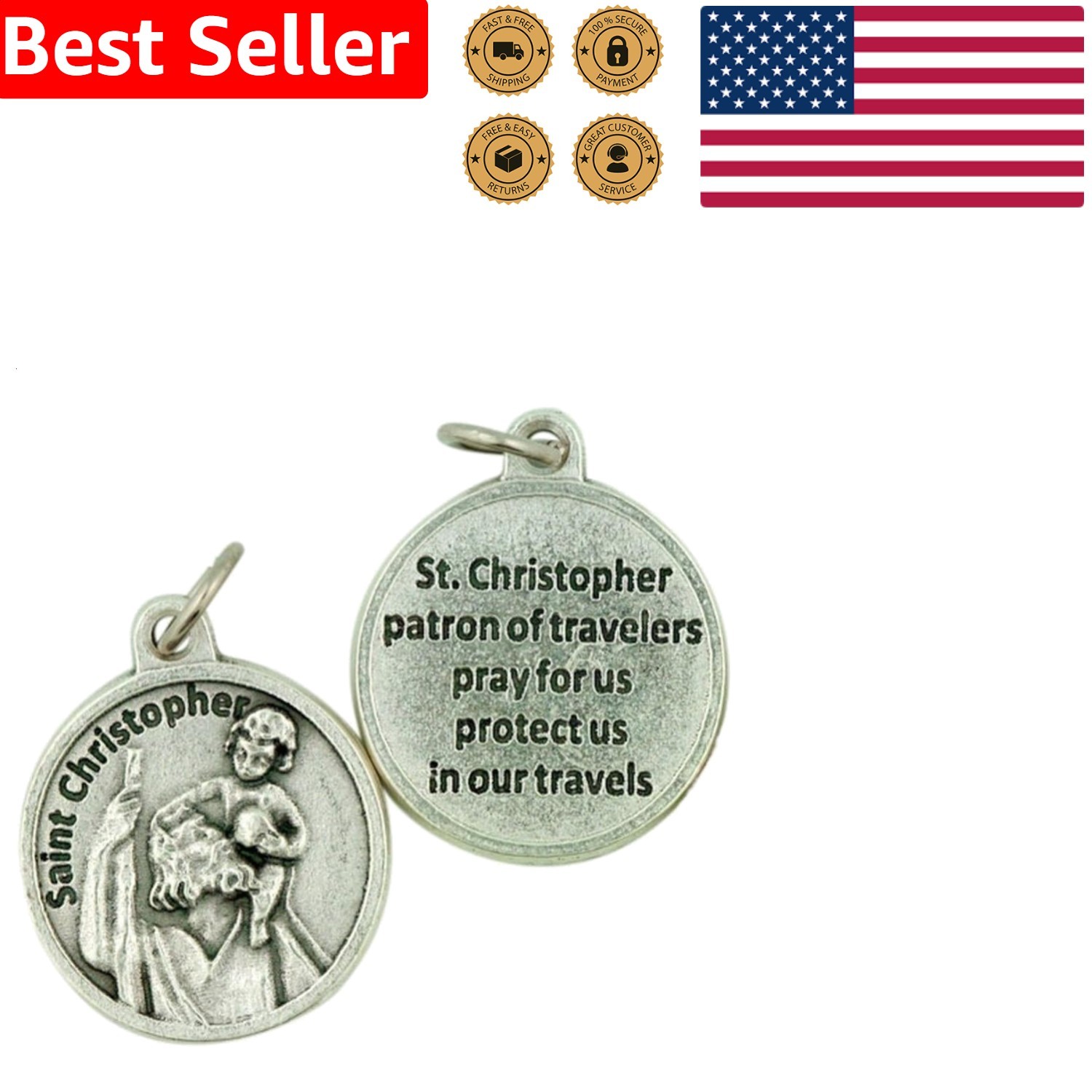 Catholic Saint Christopher Medal Womens Blue Prayer Protection Charm 3/4