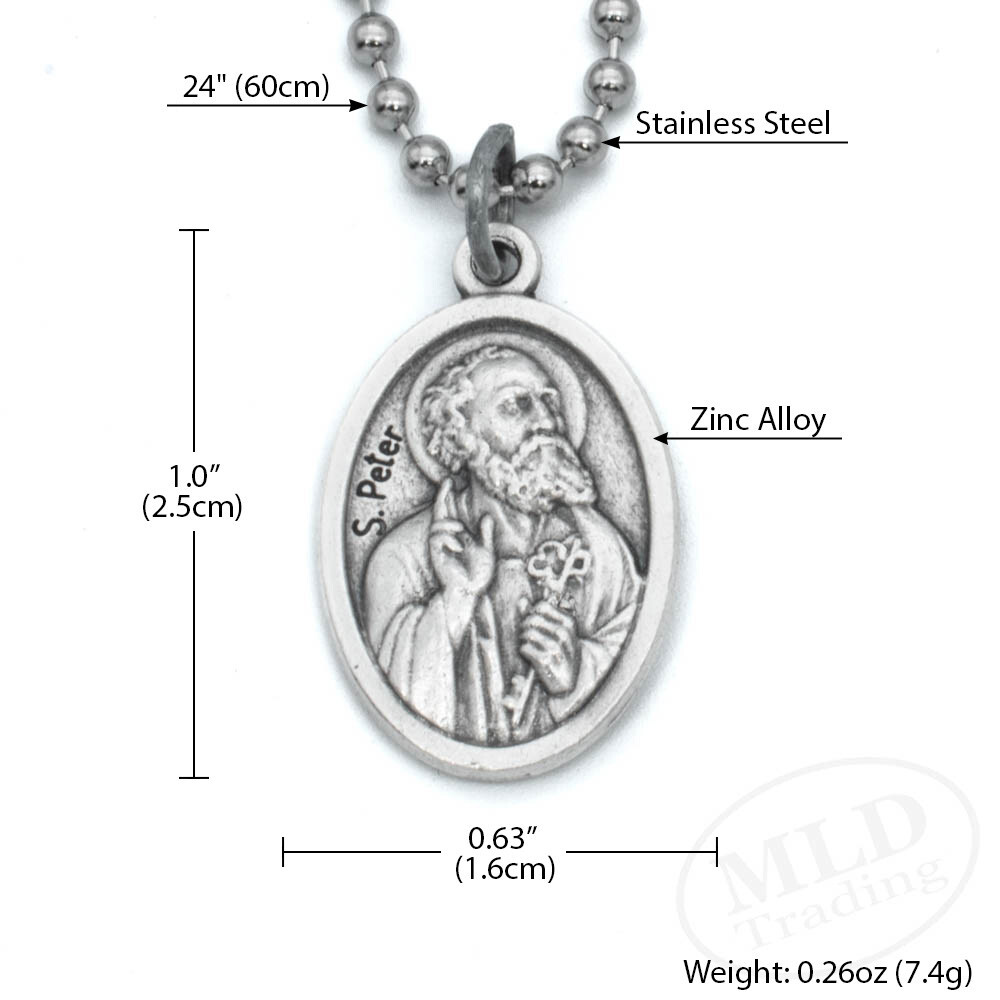 Saint Peter & St Paul Reversible Medal Pendant Necklace Italy w 24″ Ball Chain