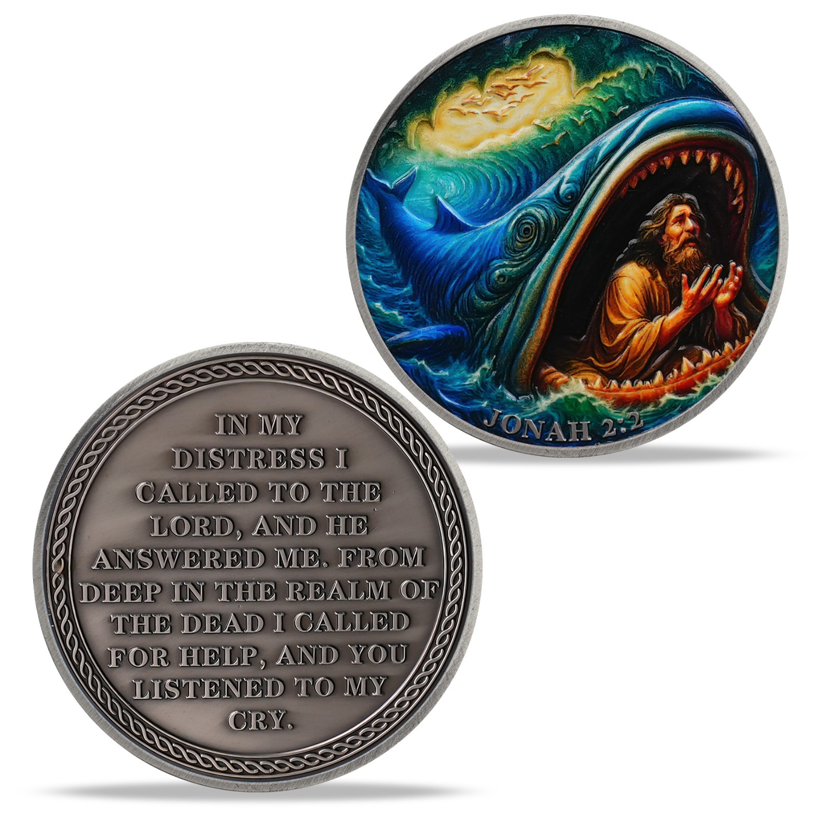 5pcs Jonah & Whale Challenge Coin Jonah 2:2 Verse Christian Religious Faith Gift
