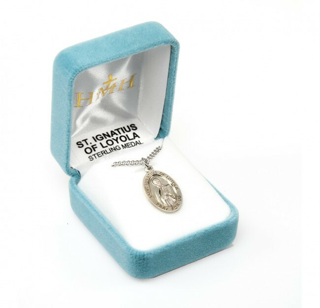 St. Ignatius of Loyola Sterling Silver Oval 0.9″ Medal, Gift Box, 20″ Chain, US