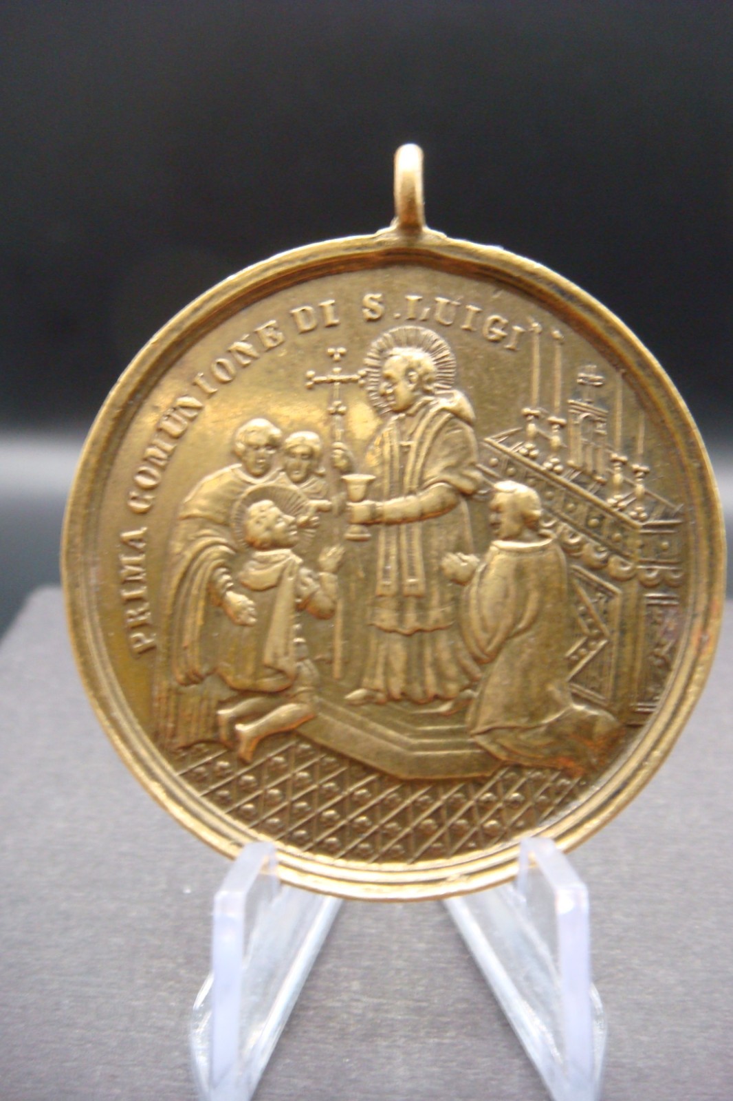 Rare Antique Italian First Holy Communion Commemorative Medal St. Aloysius