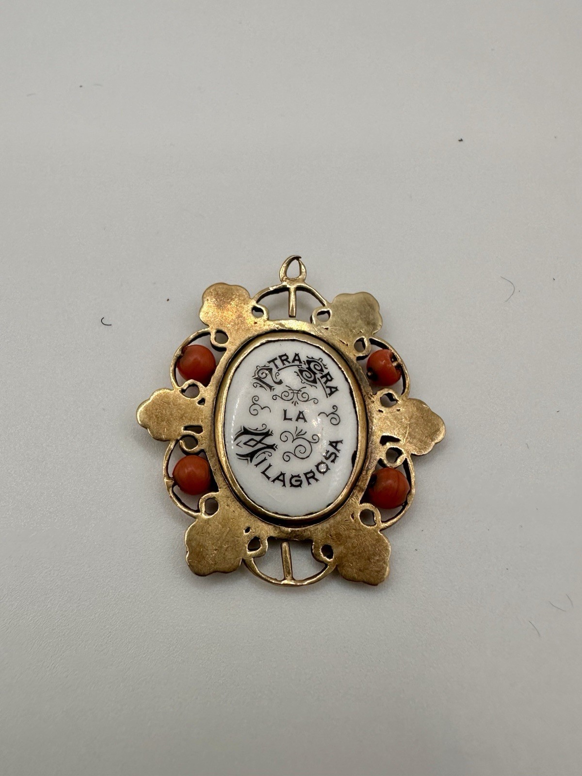 Vintage 10K Gold Miraculous Medal Pendant Enamel Religious Coral? 3g Tested