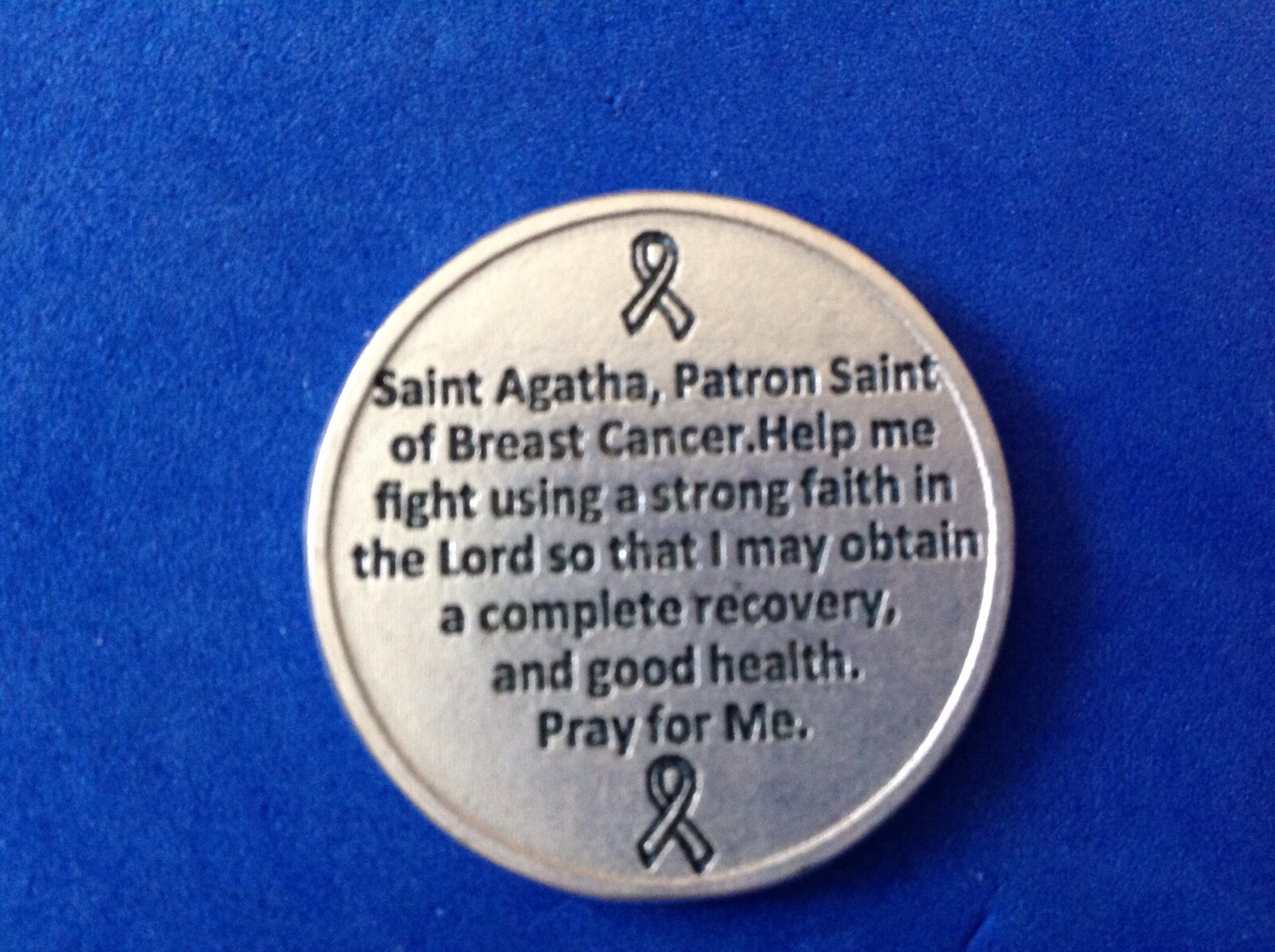 St Agatha HEALING Silver Oxidized Metal Saint Pocket TOKEN Prayer Breast Cancer