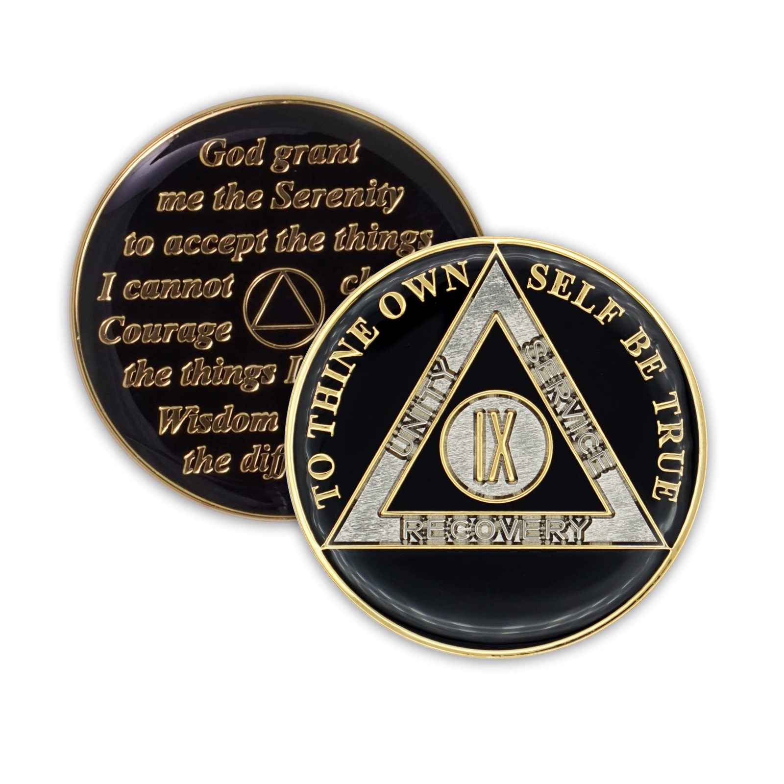 9 Year Sobriety Coin | Triplate AA Chip Recovery Anniversary Token (Black)