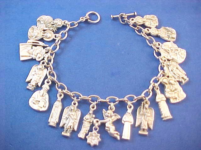 Custom Religious Catholic Saint Medal Charm Bracelet FIGURE Medals 8.5″ Angels
