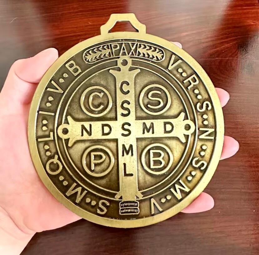 Catholic St Benedict Large 5” Medal 5oz Golden Color Medalla de San Benito