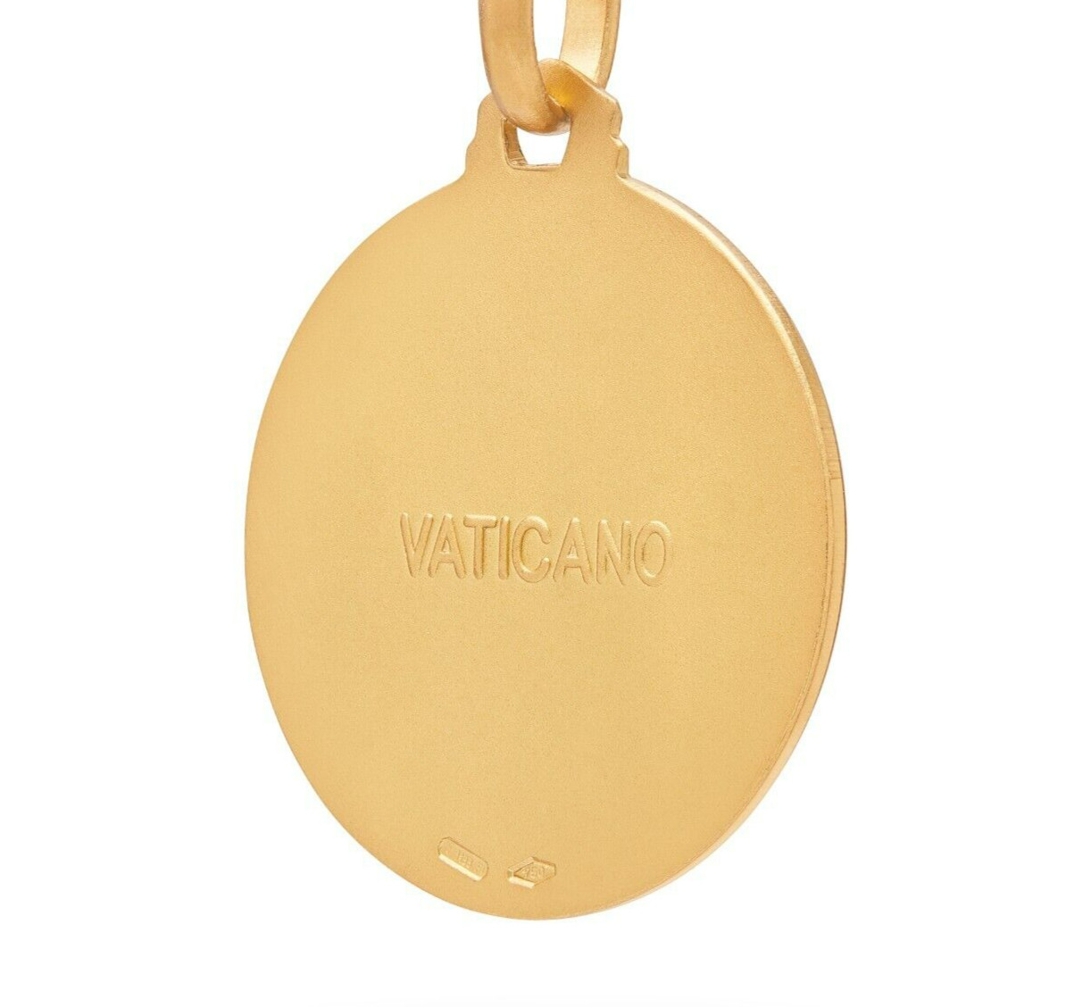 18k Yellow Gold Medal Our Lady of Loreto Pendant Religious Blessed By Pope 18mm