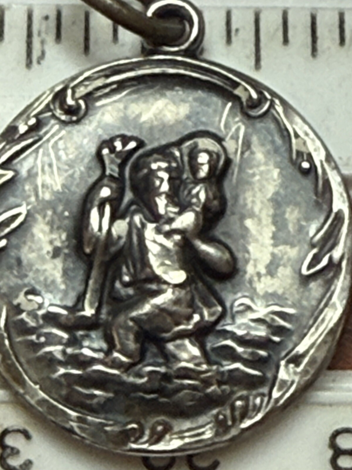 Vintage 3-D Raised St Christopher Sterling Silver Medal Circa 1950s