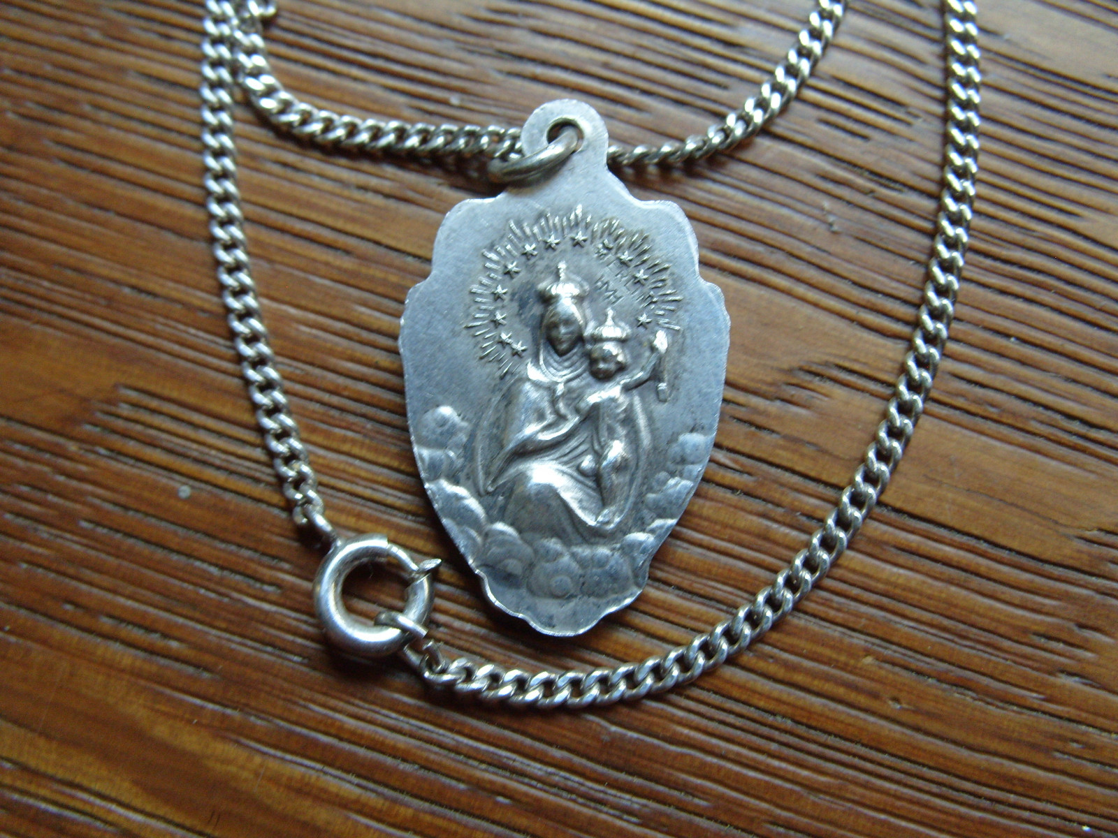 Vintage HMH Sacred Heart Jesus Mother Mary Sterling Silver Pendant 18 in Chain