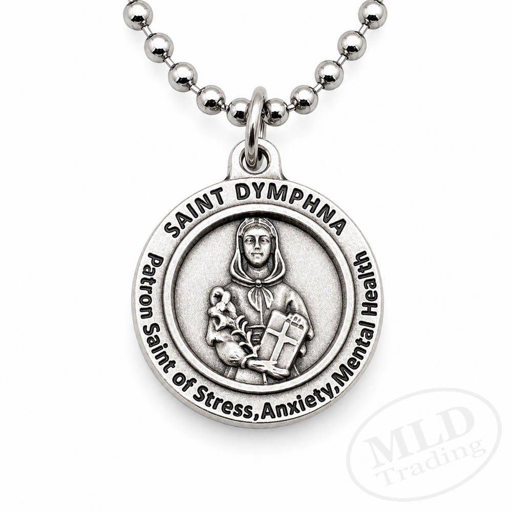Saint St Dymphna Medal Pendant Necklace Made in Italy Patron of Stress & Anxiety