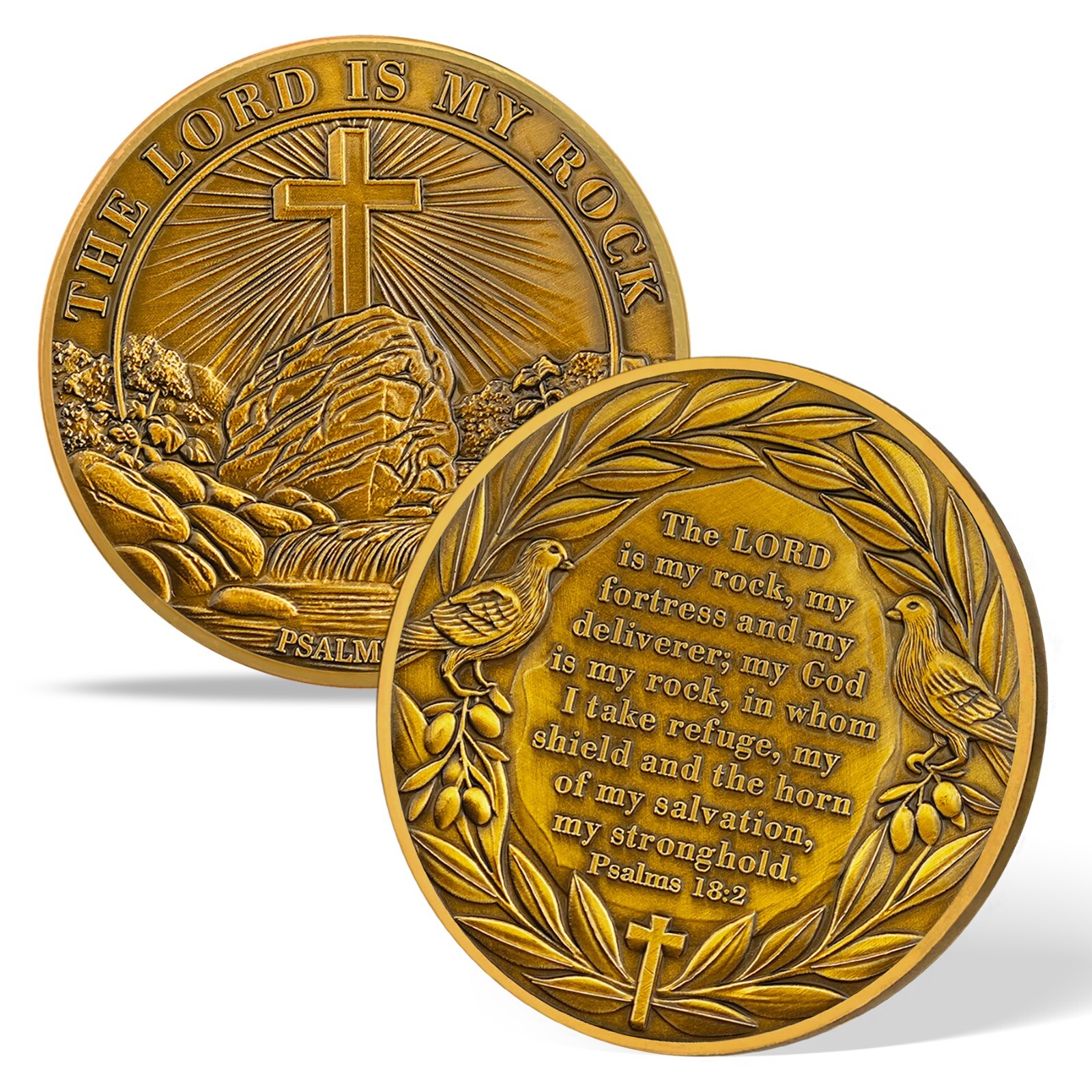 Inspirational “The Lord Is My Rock” Christian Challenge Coins – Psalm 18:2 Verse