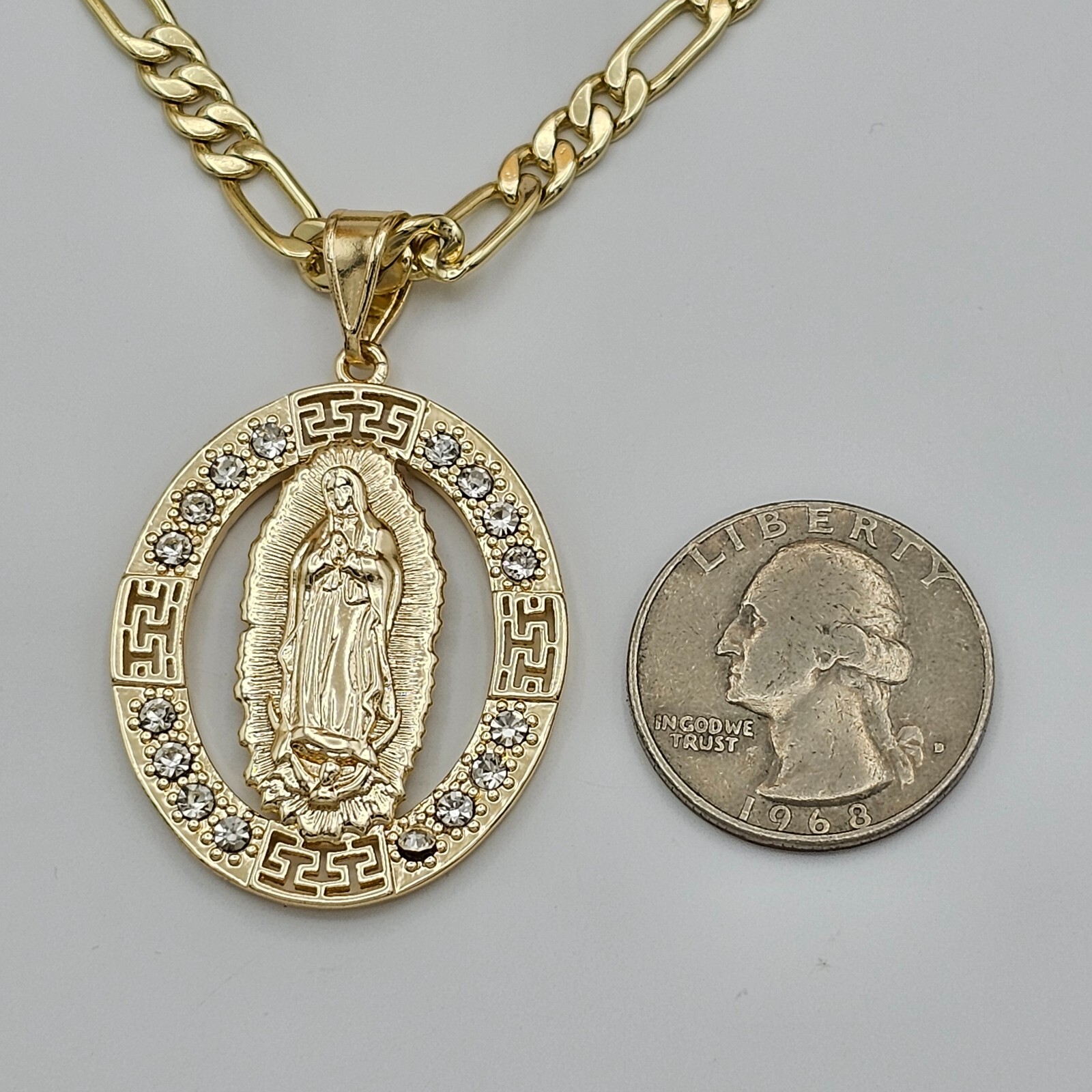 14K Gold Plated Our Lady of Guadalupe Pendant & Chain. Virgen Gpe Oro laminado