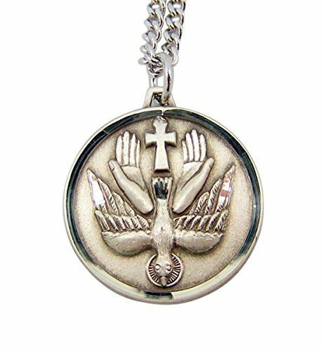 Sterling Silver Holy Spirit Dove with The Our Father Hands Medal, 7/8 Inch