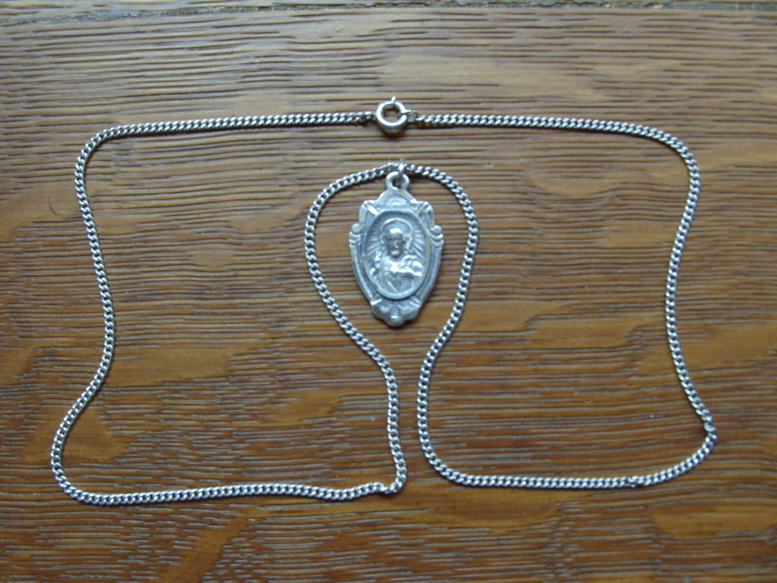 Vintage HMH Sacred Heart Jesus Mother Mary Sterling Silver Pendant 18 in Chain