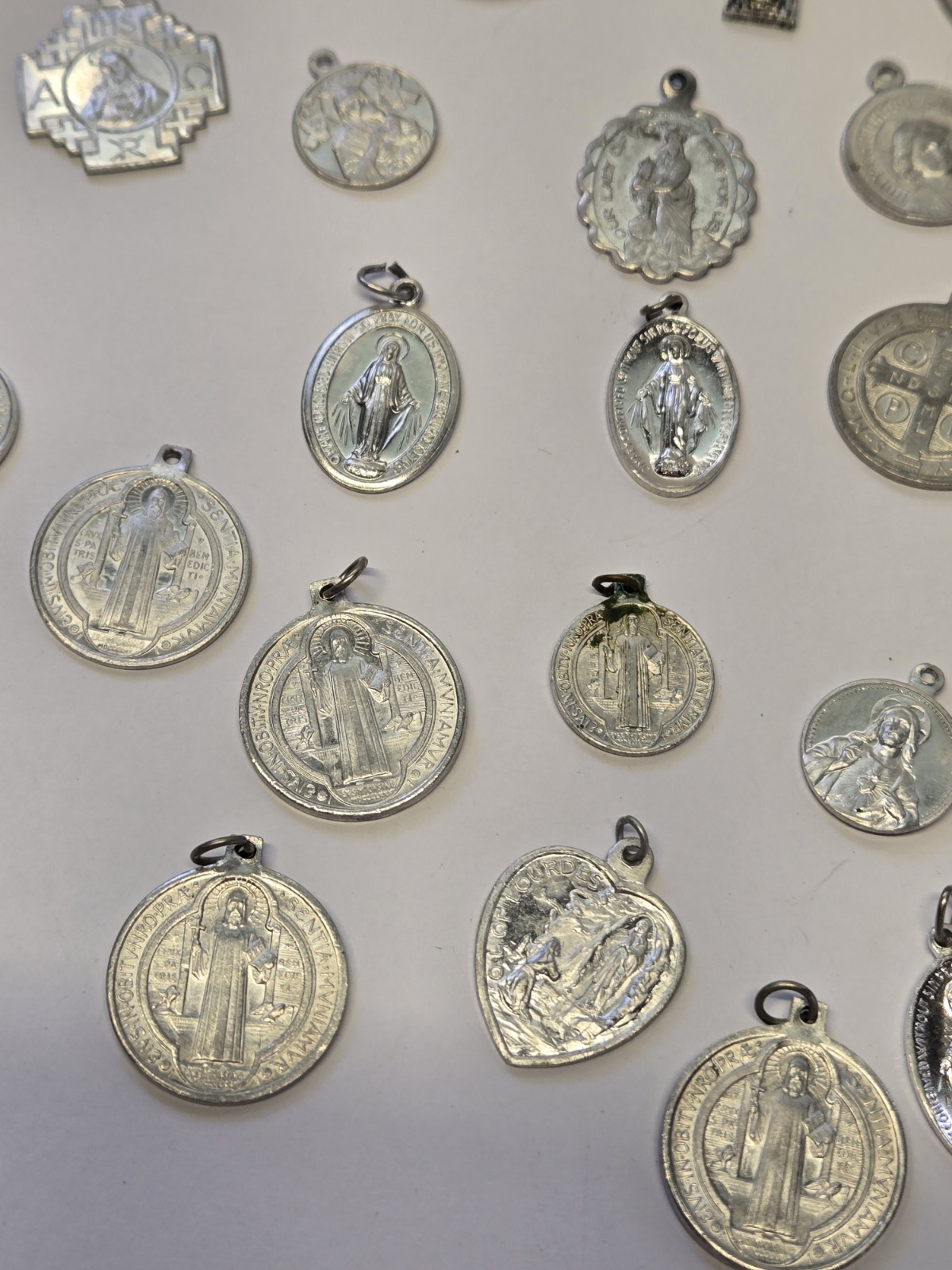 Vintage 39 Piece Lot Aluminum Catholic Medals Half Marked Italy France Germany