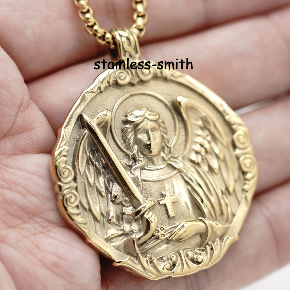 New Mens Catholic Christian Saint St Michael Medal Medallion Pendant Necklace