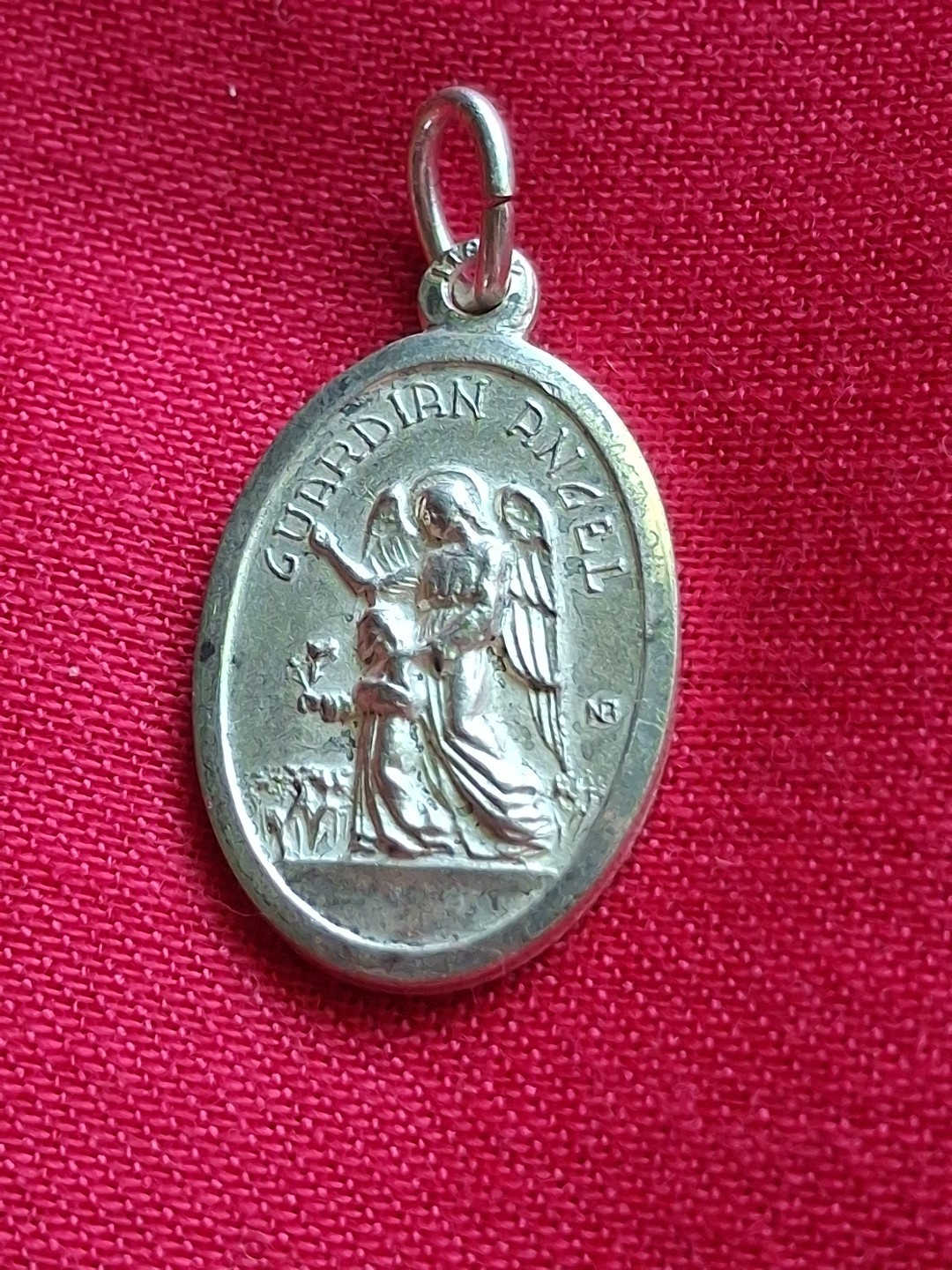 Vintage Guardian Angel Medal Pendant NEW 1950s high-quality Brushed Edges