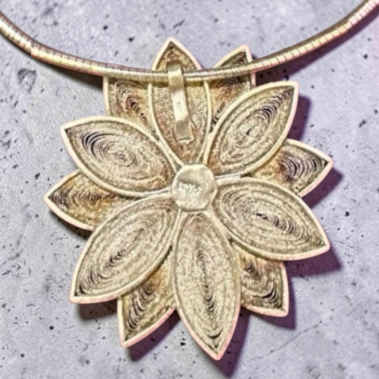 Sterling Silver Lotus Flower Pendant Omega Necklace 20″ Boho Chic Gypsy 20.1g