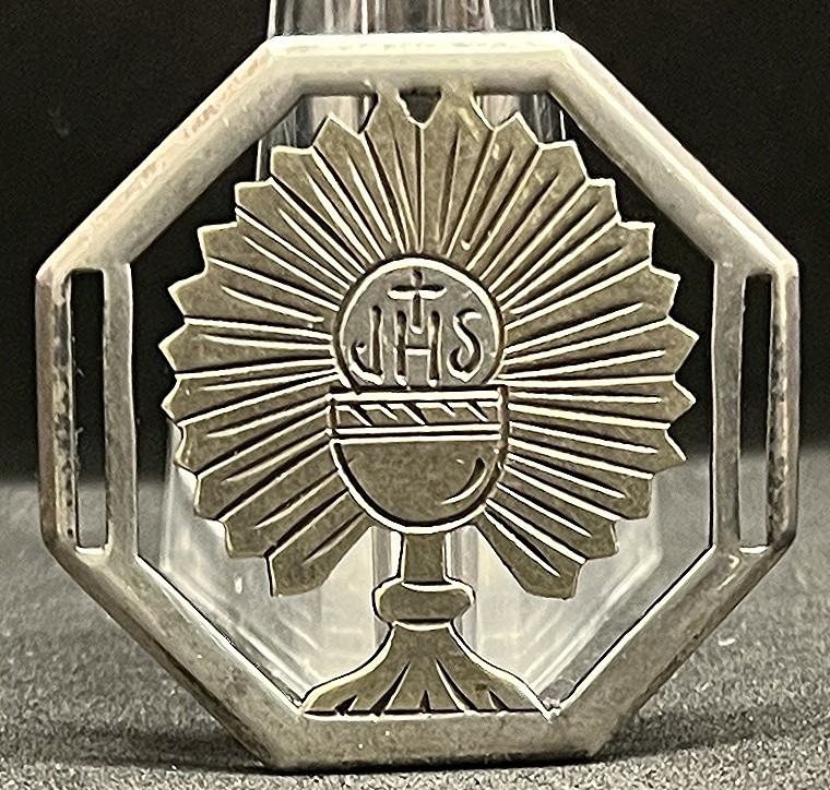 Old Beautiful silver 900 applique or plaque Chalice inscription IHS Christogram