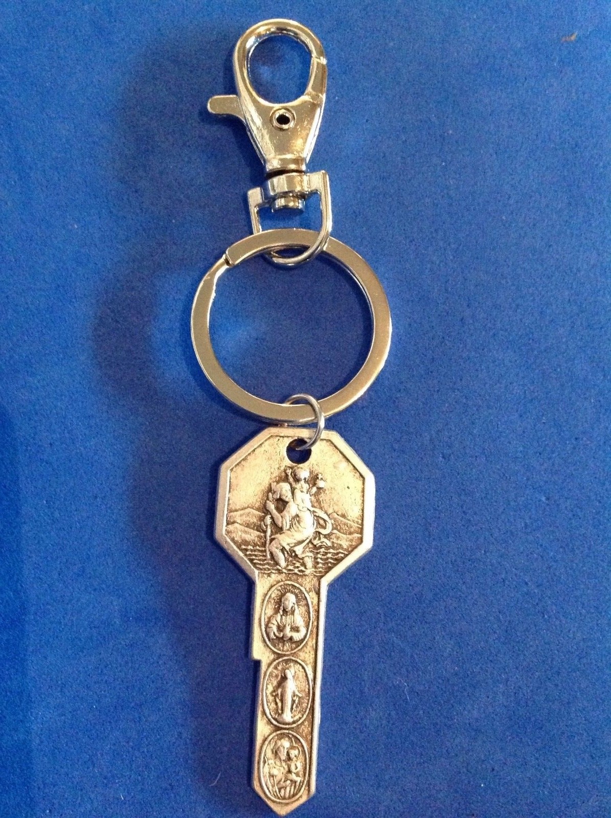 St CHRISTOPHER St ANTHONY 7-way Saint Medal KEYCHAIN Silver Tone Key to Heaven 2