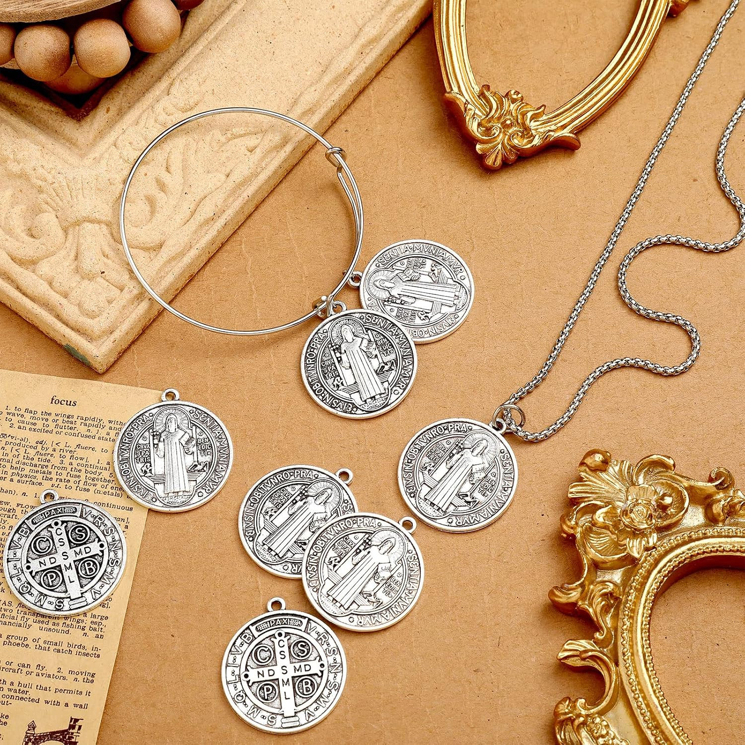 St Benedict Medals 1.38 x 1.22 Inch Metal Saint Pendant Silver Toned Saint Bened