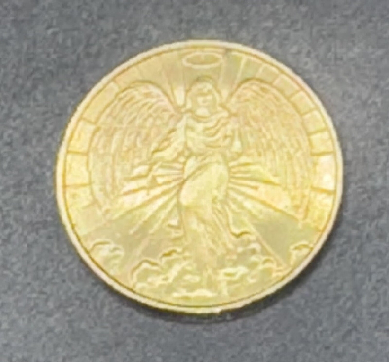 Vintage Gold Toned French Guardian Angel Medal Double Sided Religious Coin